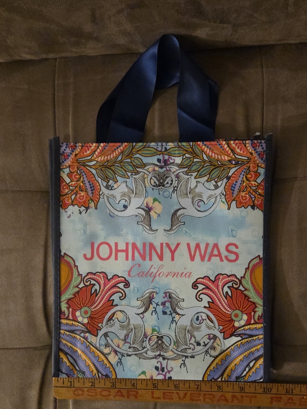 Johnny Was Floral Canvas Reusable Tote Bag in Navy, Red, Orange, Purple
